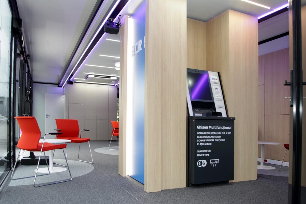 Interior of a mobile bank branch unit