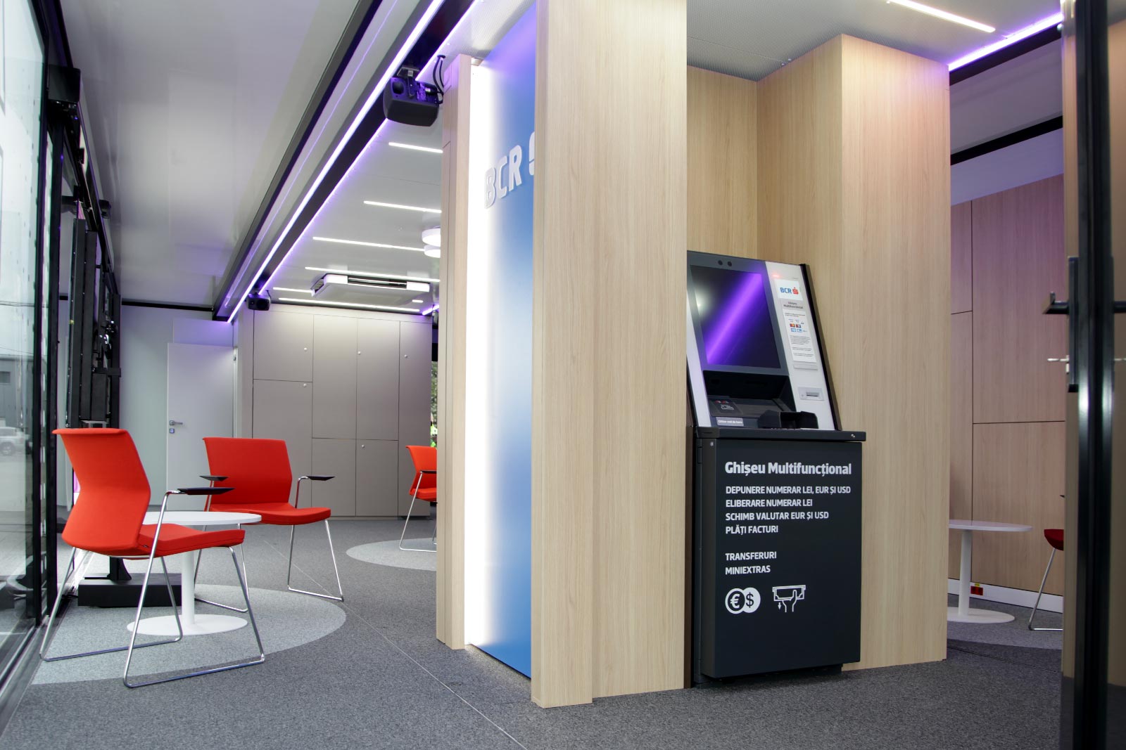 Interior of a mobile bank branch unit